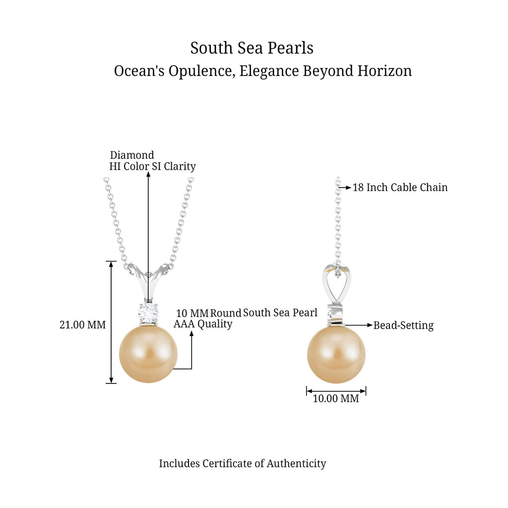 South Sea Pearl Pendant Necklace with Moissanite, 925 Sterling Silver G541412