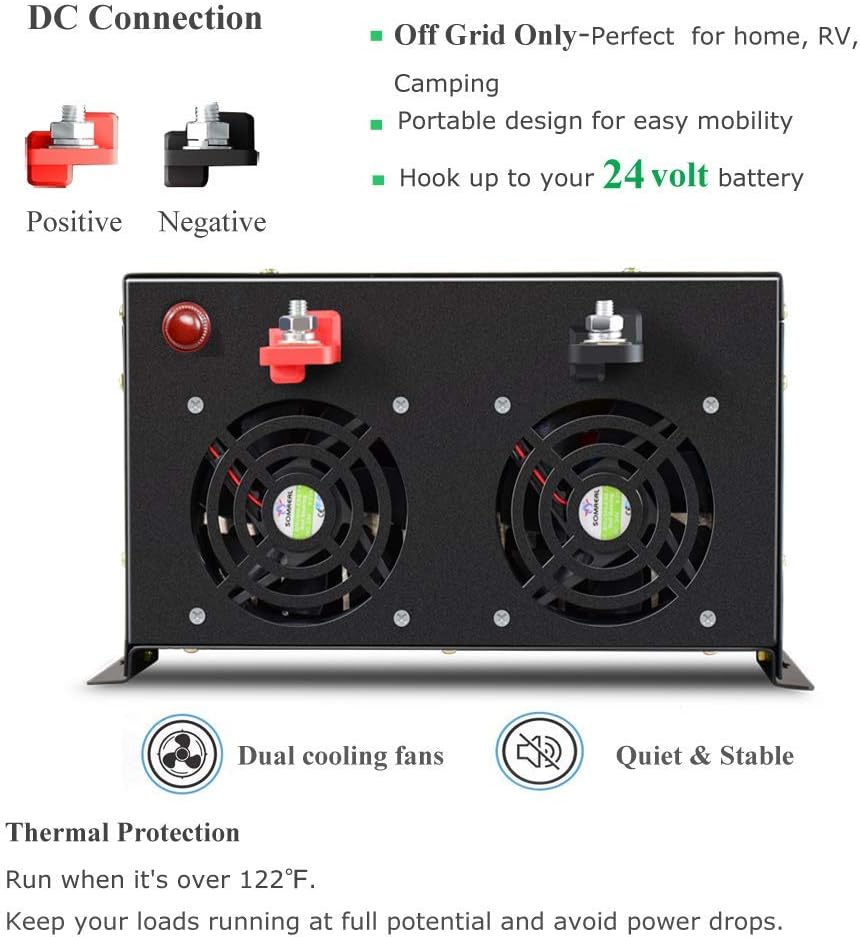 8000W Pure Sine Wave Power Inverter DC 24V to AC 120V with 4 AC Outlets Remote Control LED Display U6827