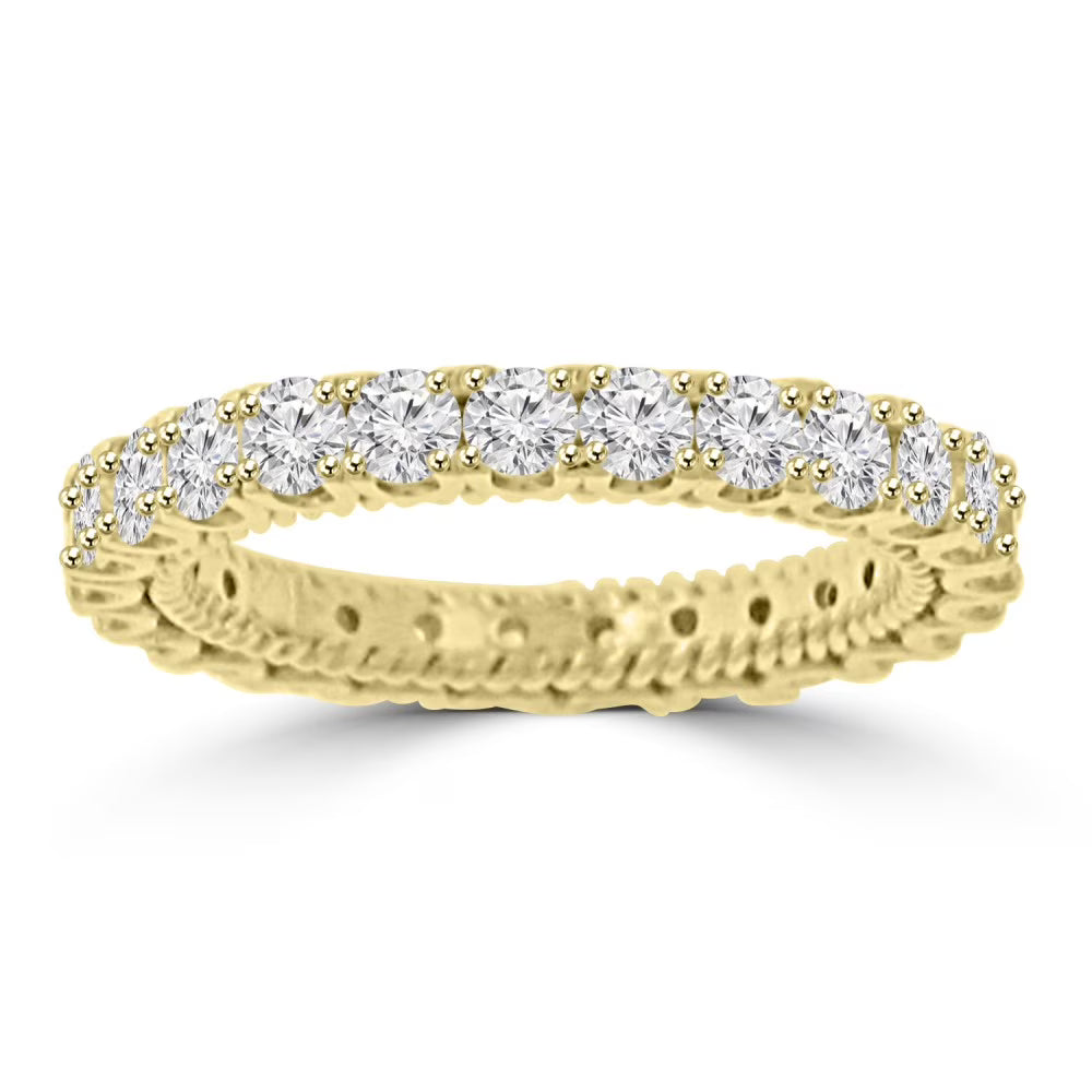 2.05 ct Round Cut Diamond Eternity Wedding Band Ring Yellow Gold T298