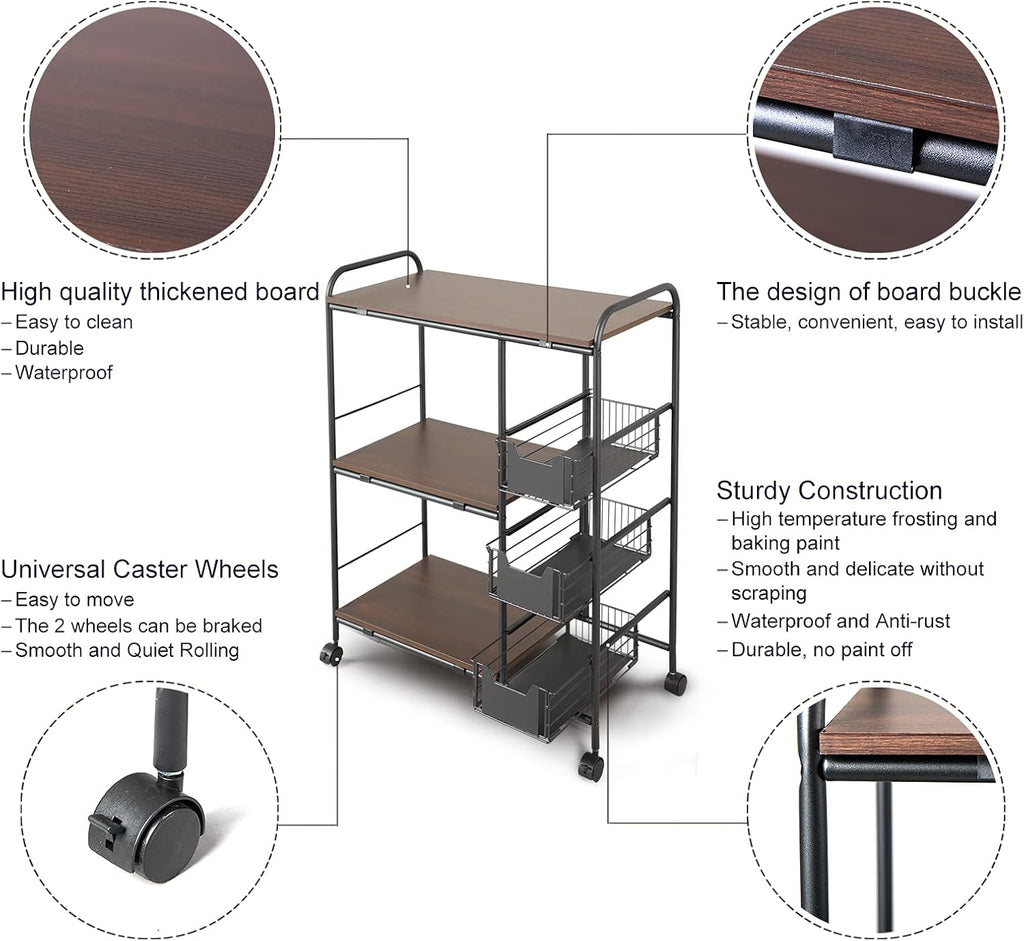 3-Tire Kitchen Standing Bakers Rack with Storage Basket C38412