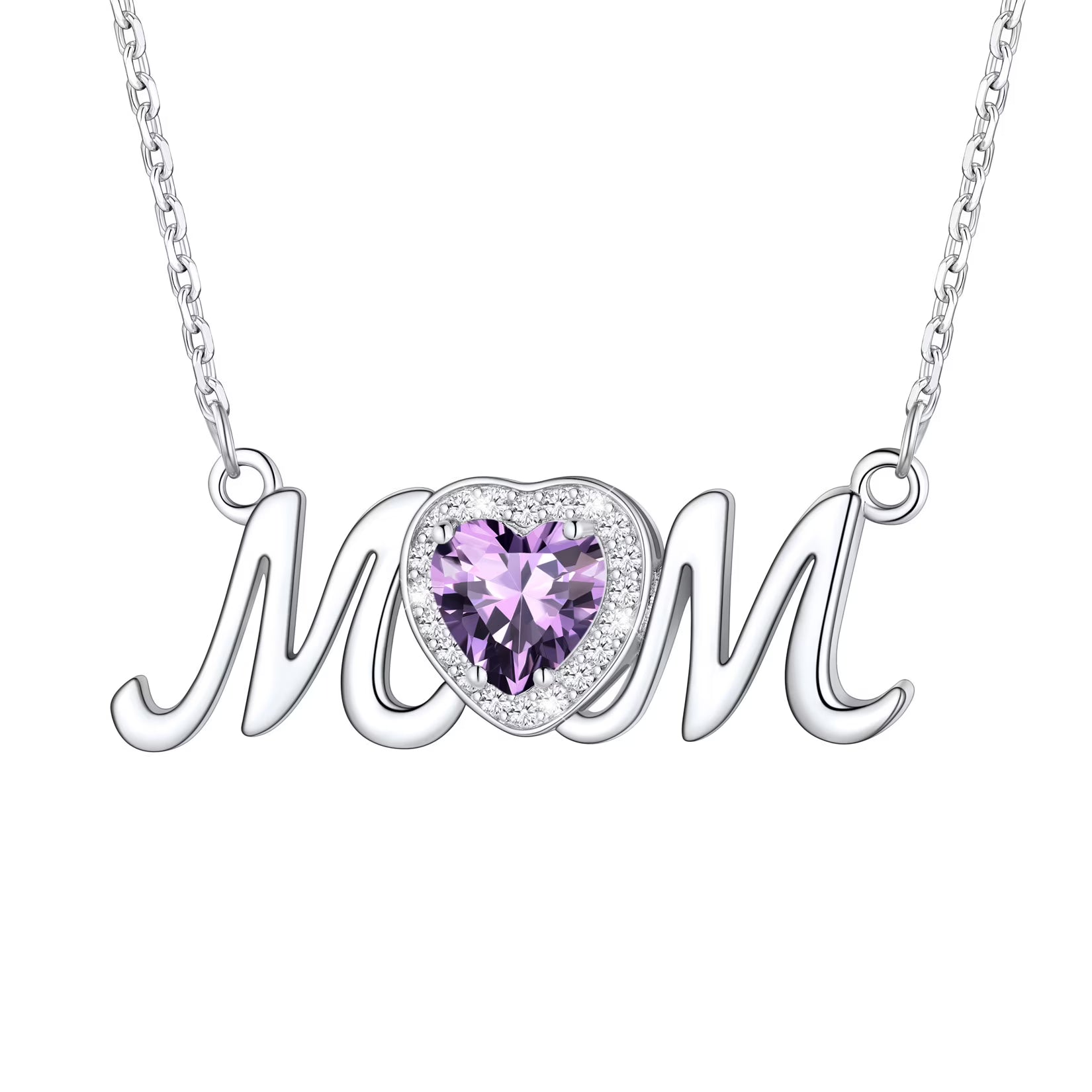 925 Sterling Silver Birthstone Heart Mom Necklace Y593988