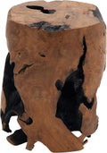Natural Teak Wood Root Burl Cylindrical Stool, 14 W x 18 H, Brown M679