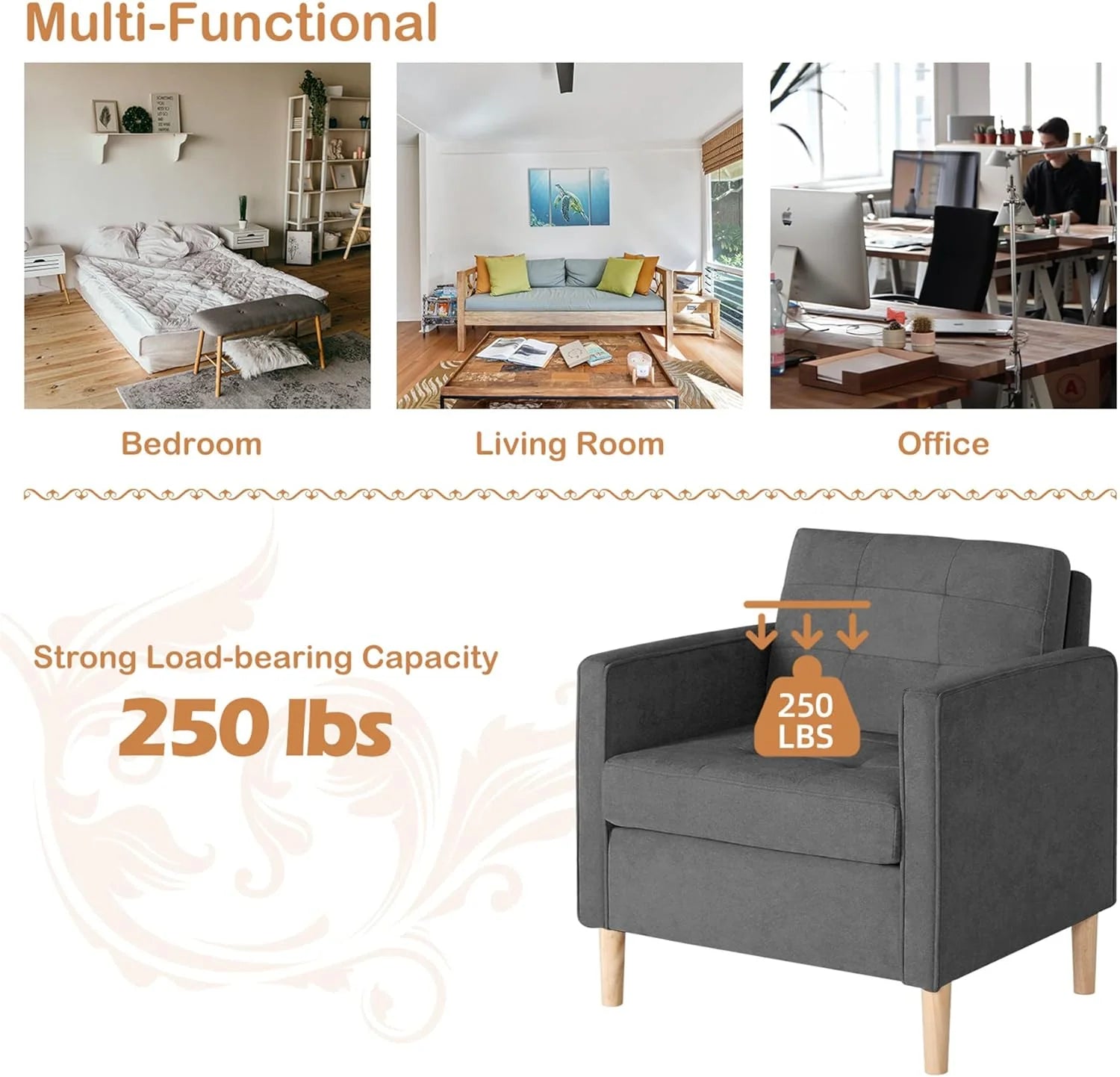 Grey Accent Arm Chair Y1370