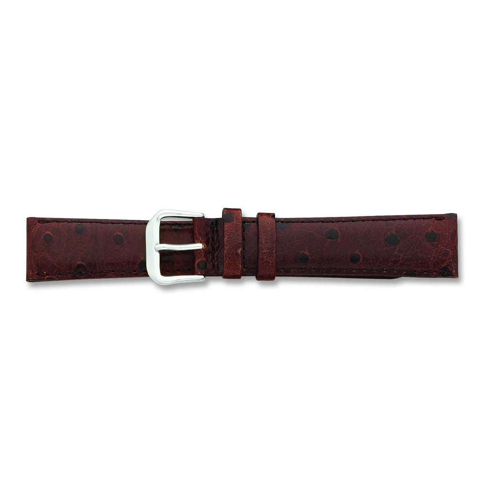 Brown Ostrich Grain Leather Watch Band 19Mm Silver F2014