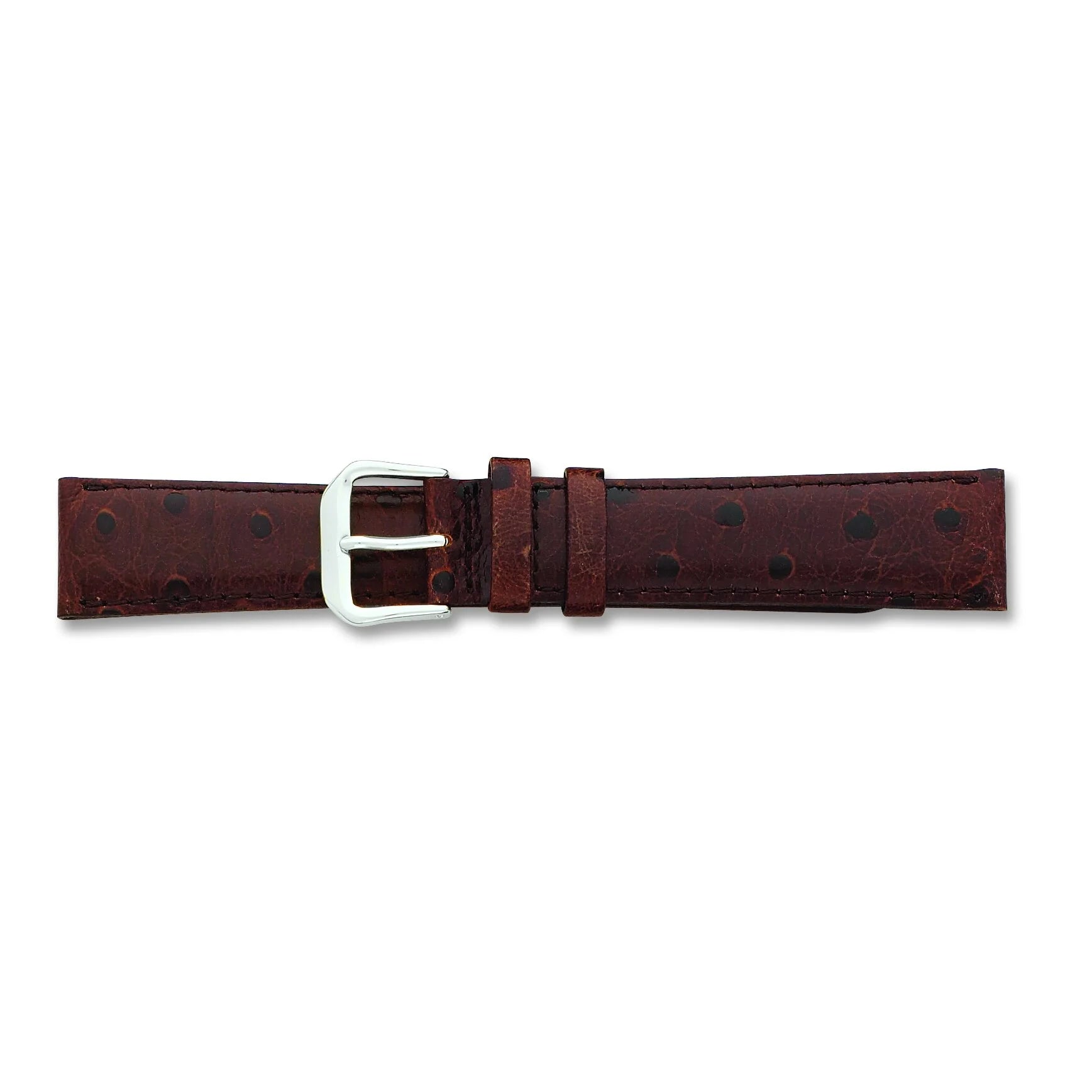 Brown Ostrich Grain Leather Watch Band 19Mm Silver F2014