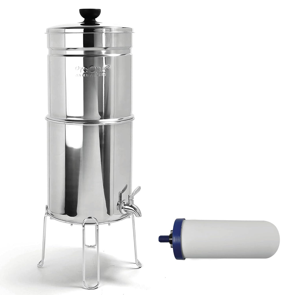 Stainless-Steel Gravity Water Filter System, 3-Gallon Countertop Water Dispenser with 7-inch Filter and Wire Stand Y282907