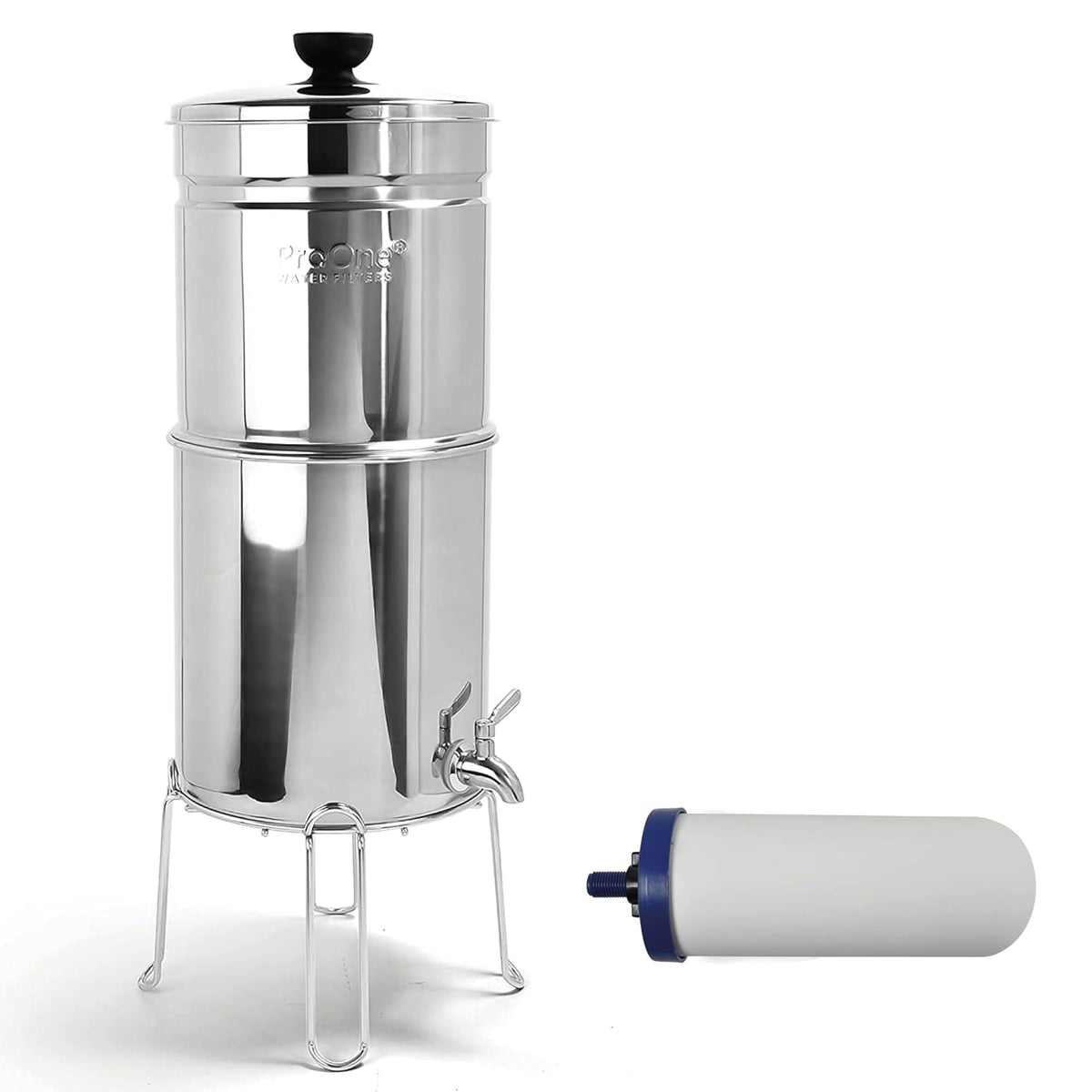 Stainless-Steel Gravity Water Filter System, 3-Gallon Countertop Water Dispenser with 7-inch Filter and Wire Stand Y282907