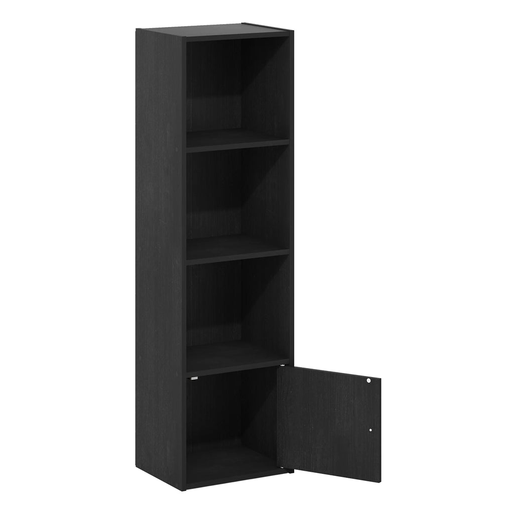 4-Tier Shelf Bookcase with 1 Door Storage Cabinet, Blackwood R4926