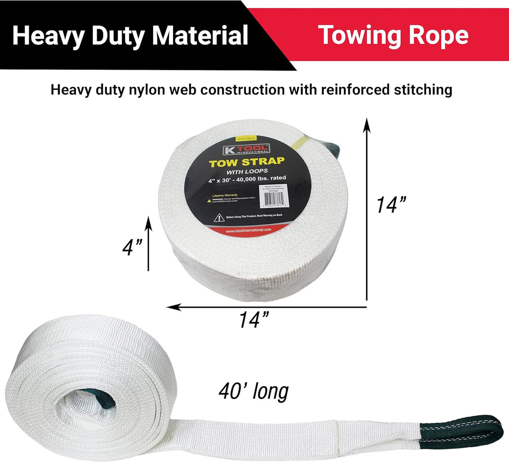 4 x 30 FT. Tow Strap with Looped Ends, 40,000 lb. Capacity, Pack of 2 P6536