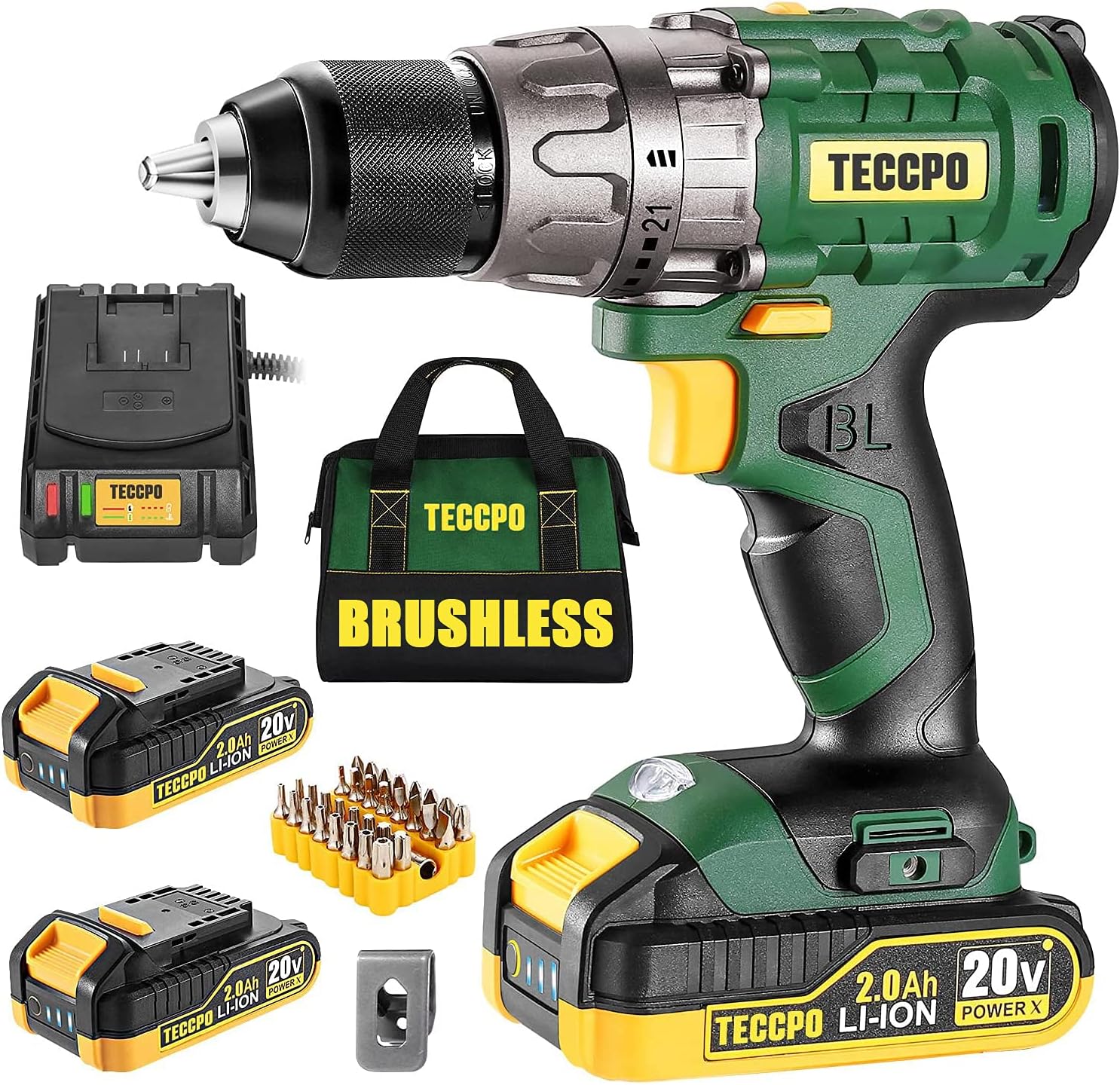 20V Brushless Cordless Drill Driver Kit with 2x 2.0Ah Batteries and Case I980