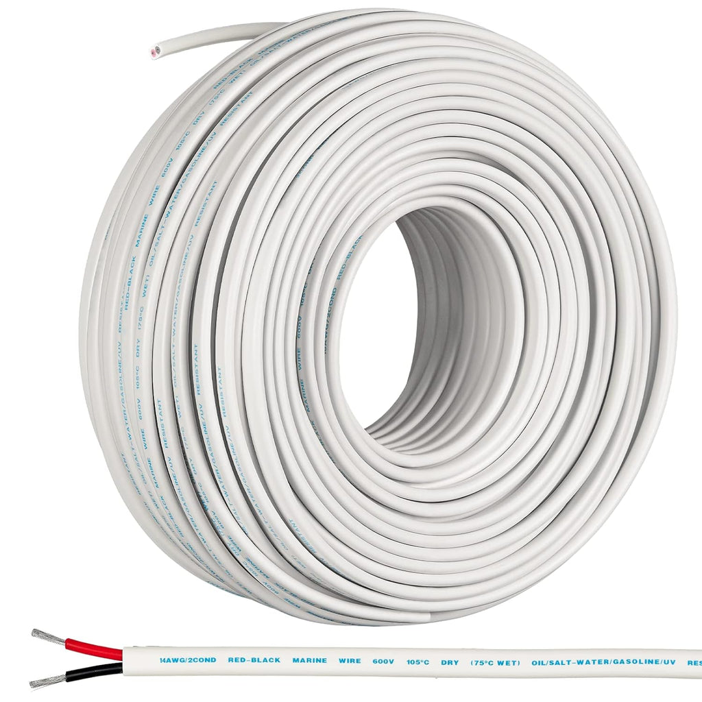 200 Ft 14 Gauge AWG Oxygen-Free Insulated Black and Red Sheathed Copper Marine Wire I600180