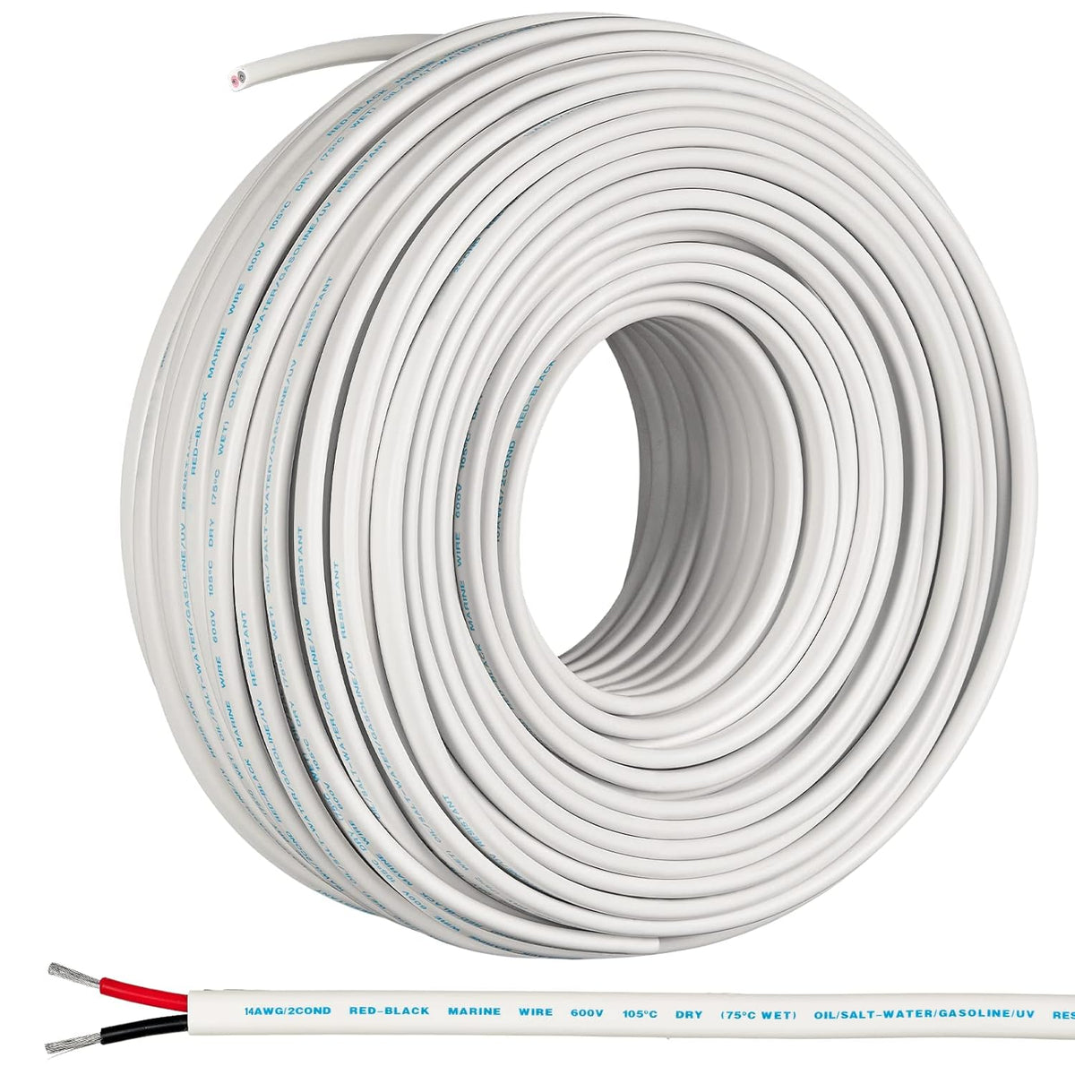 200 Ft 14 Gauge AWG Oxygen-Free Insulated Black and Red Sheathed Copper Marine Wire I600180