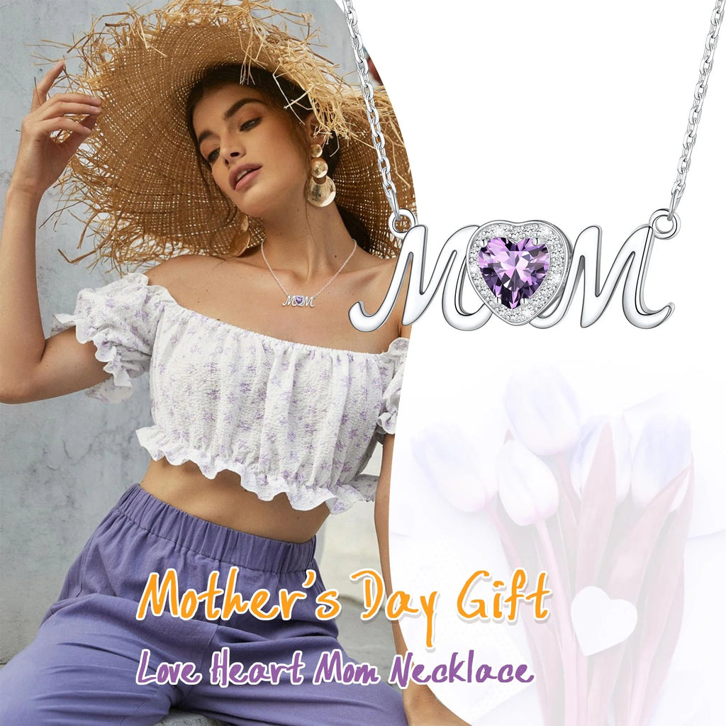 925 Sterling Silver Birthstone Heart Mom Necklace Y593988