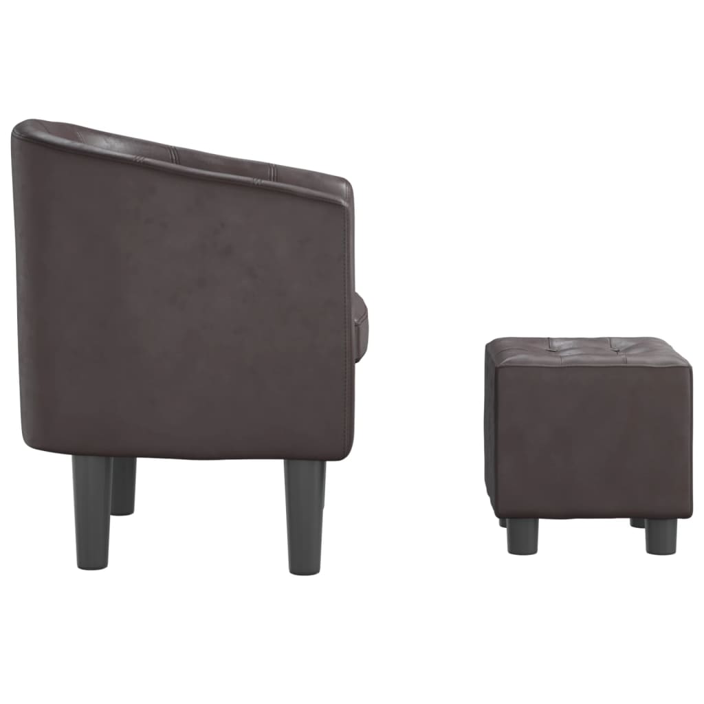 Brown Faux Leather Tub Chair with Footstool J996582