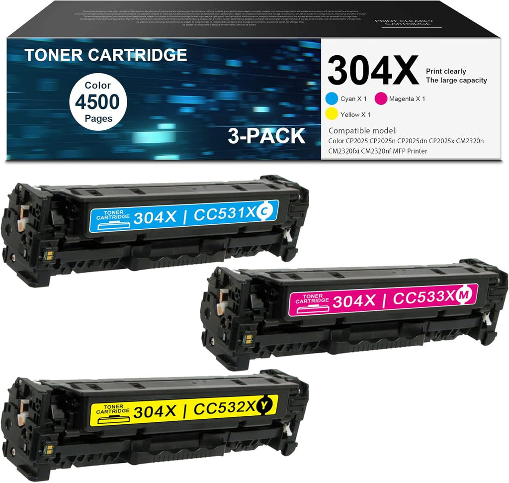3 Pack High Yield Toner Cartridge for HP Color CP2025 Printer L814