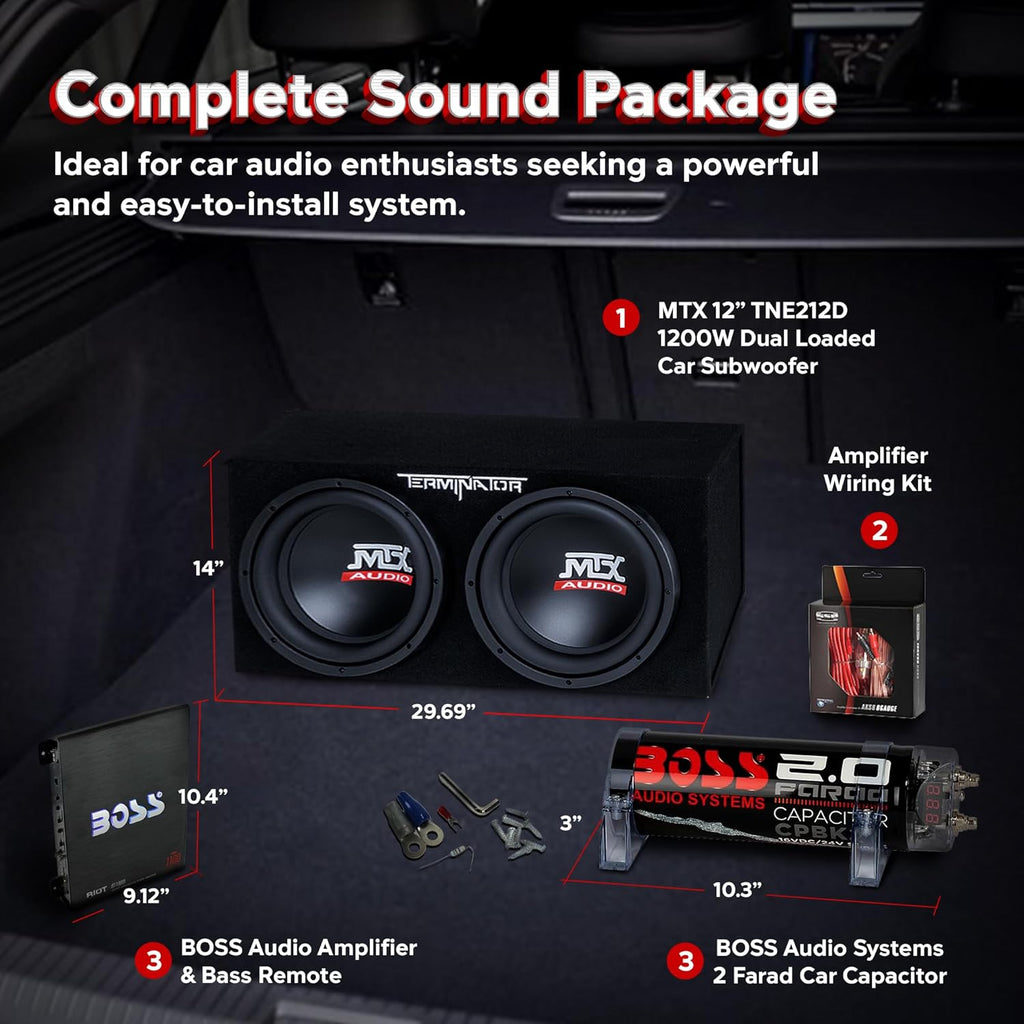 12 Inch 1200 Watt 4 Ohm Dual Loaded Car Audio Subwoofer Package with Sub Enclosure W604224