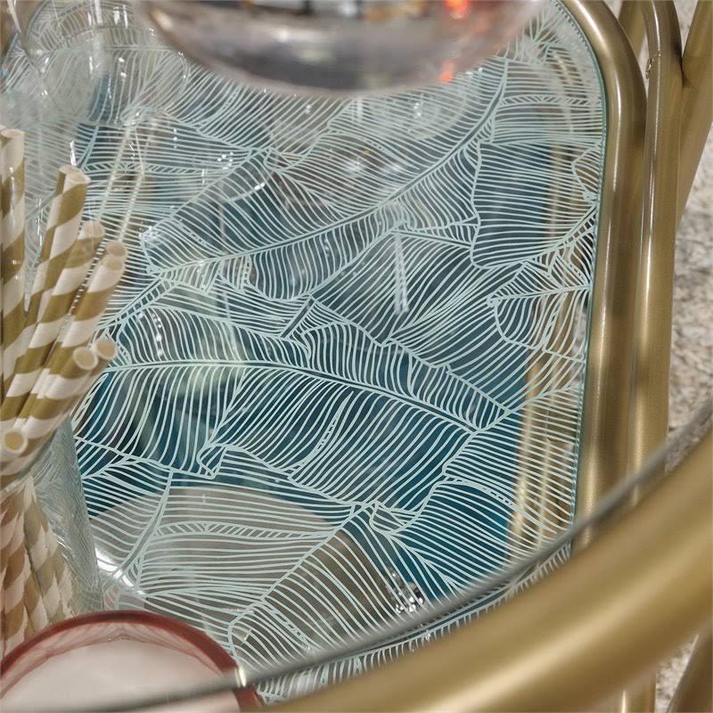 Modern 3-Shelf Glass and Metal Bar Cart in Satin Gold Y171