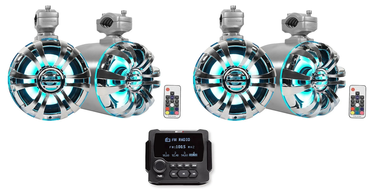 Marine Receiver with Bluetooth and 4 6.5" LED Tower Speakers T8733