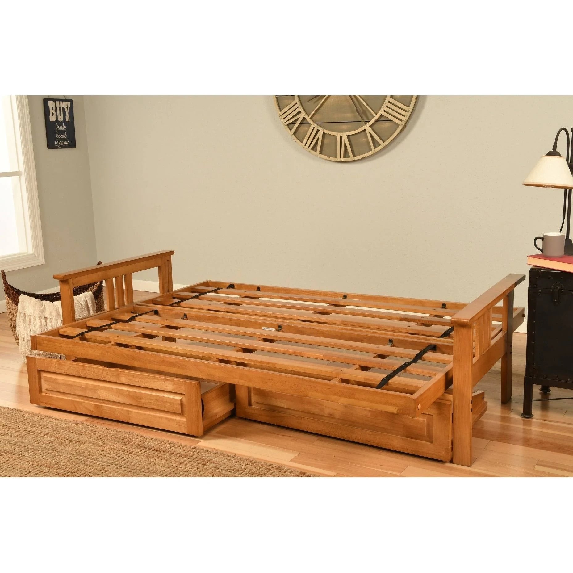 Navy Suede Queen-size Futon with Storage Drawers O64877