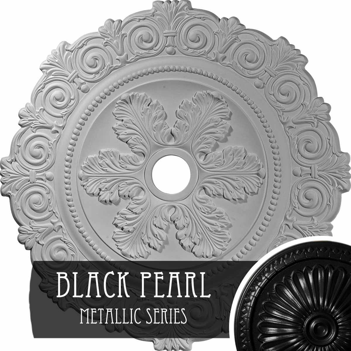 Hand-Painted Black Pearl Scroll Medallion D1466