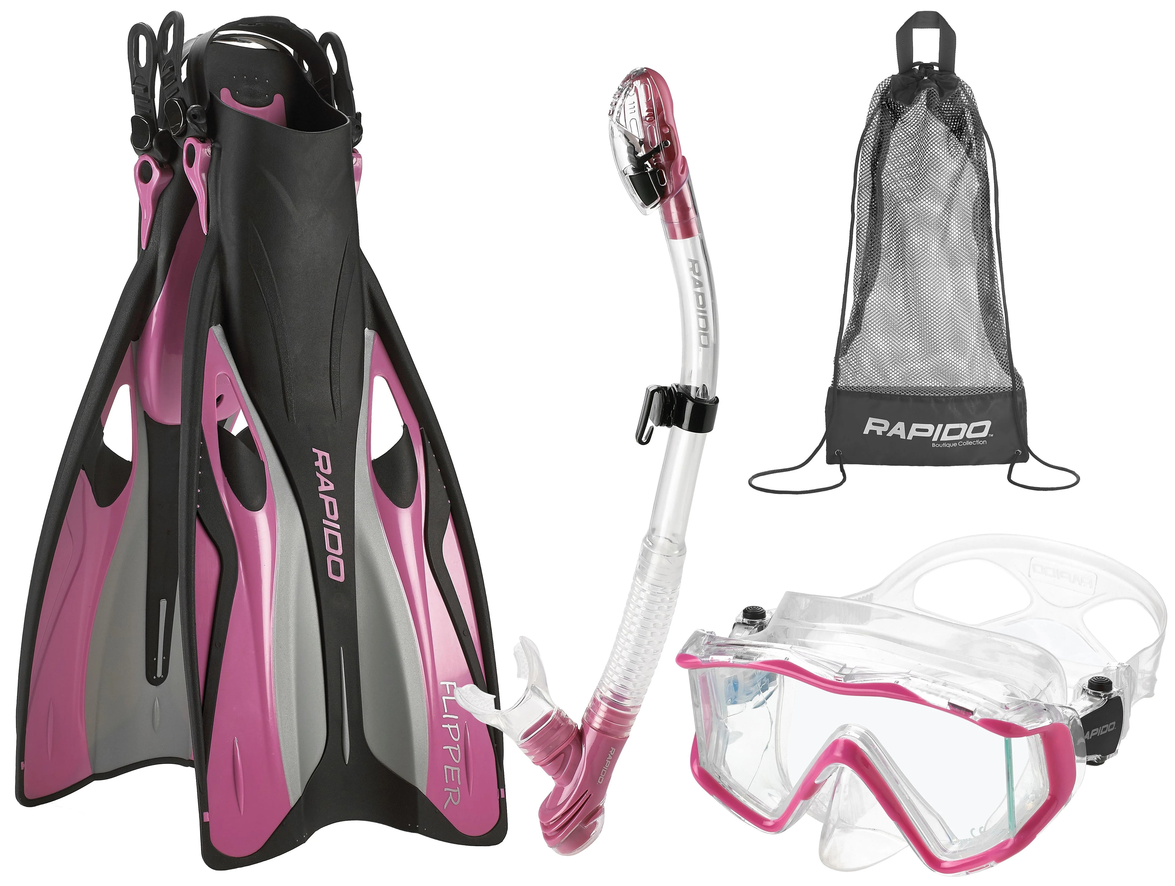 Snorkel Mask with Adjustable Flipper Fins and Dry Snorkel Set Travel Bag F79775