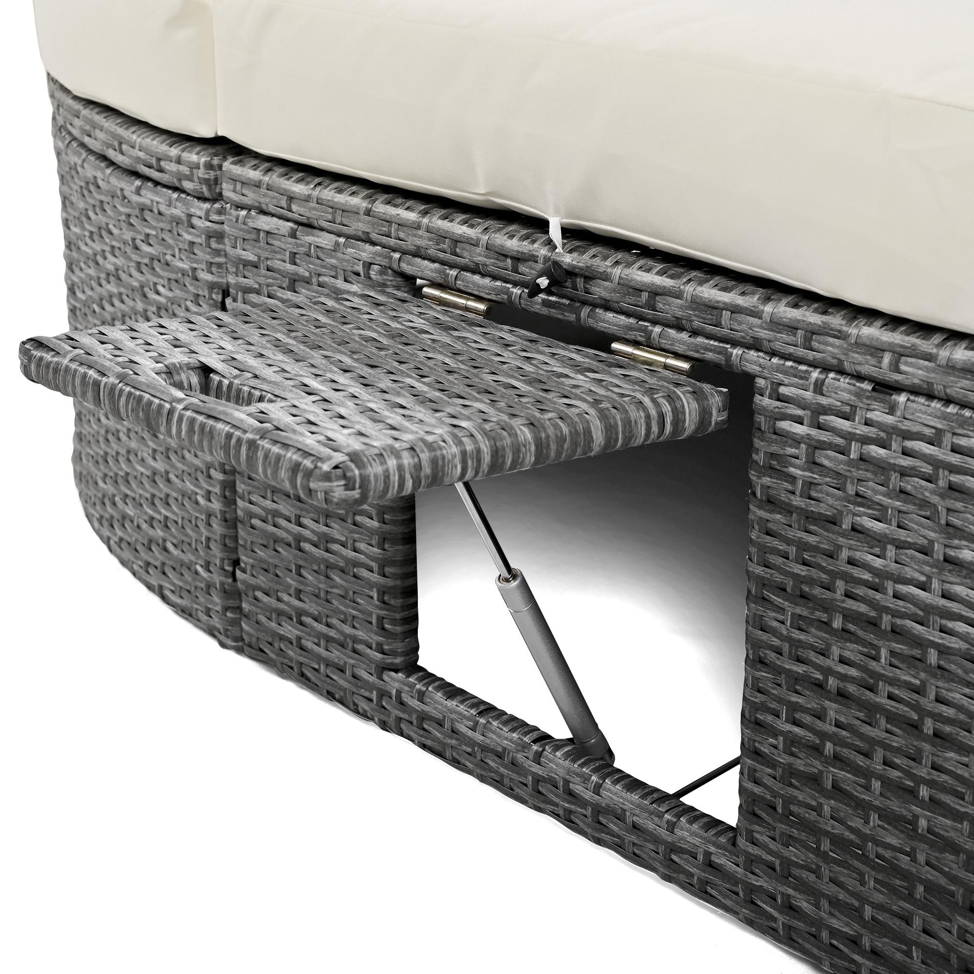Beige Wicker Double Chaise Lounge with Adjustable Sofa and Foldable Cup Trays M47999