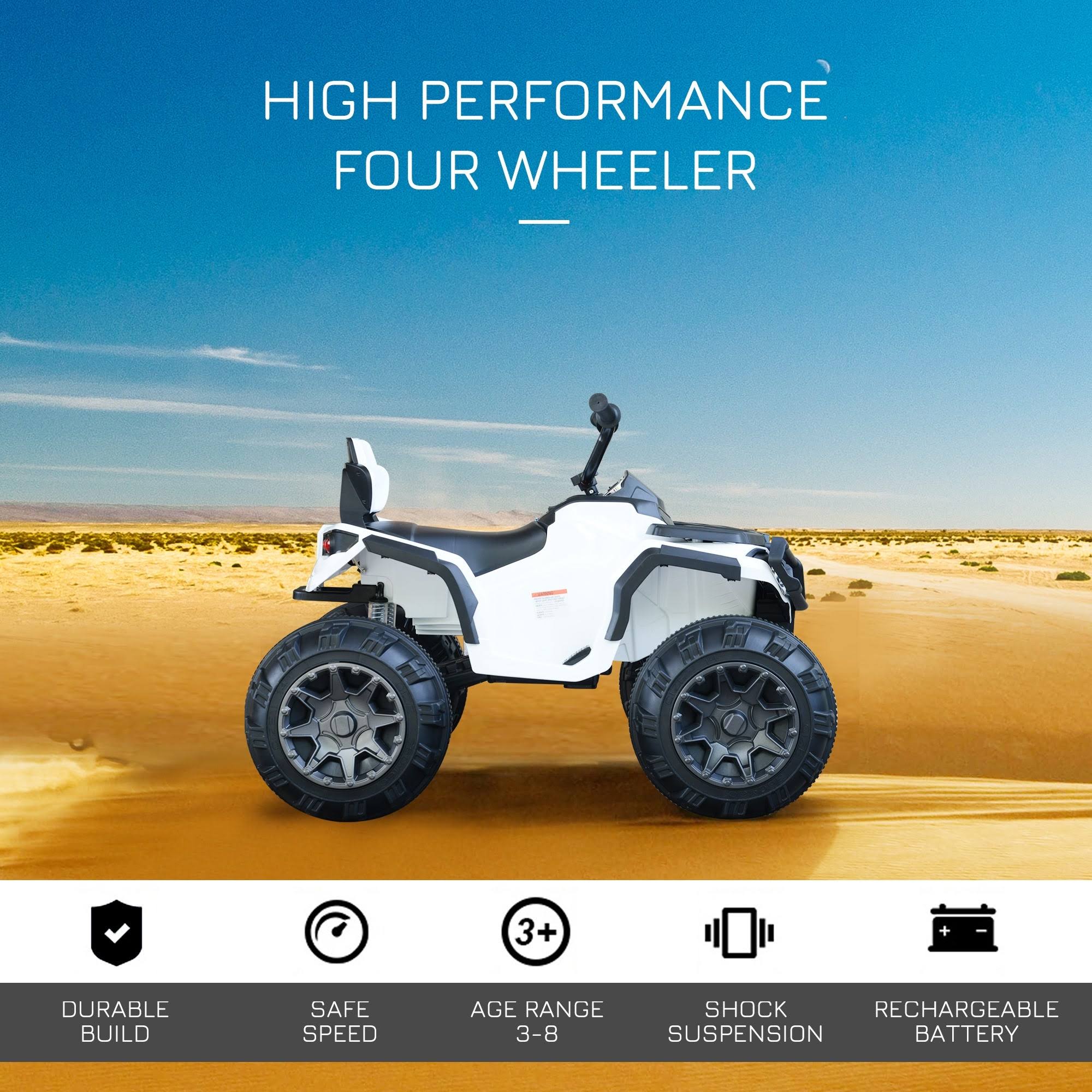 White Kids Ride-On ATV Car with Working Headlights T8180