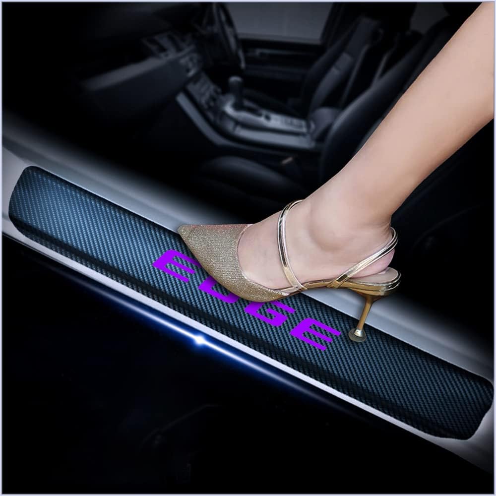 4Pcs Car Door Sill Scuff Plate Cover Carbon Fiber Sticker red I4010