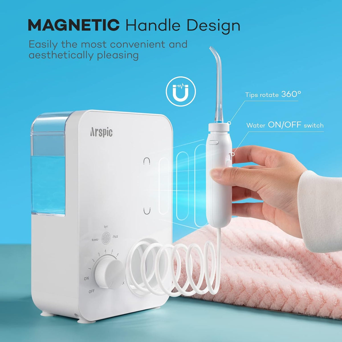 Water Flosser 600ML Oral Irrigator with 3 Flossing Modes, 10 Settings, 7 Tips, Pack of 2 U957820