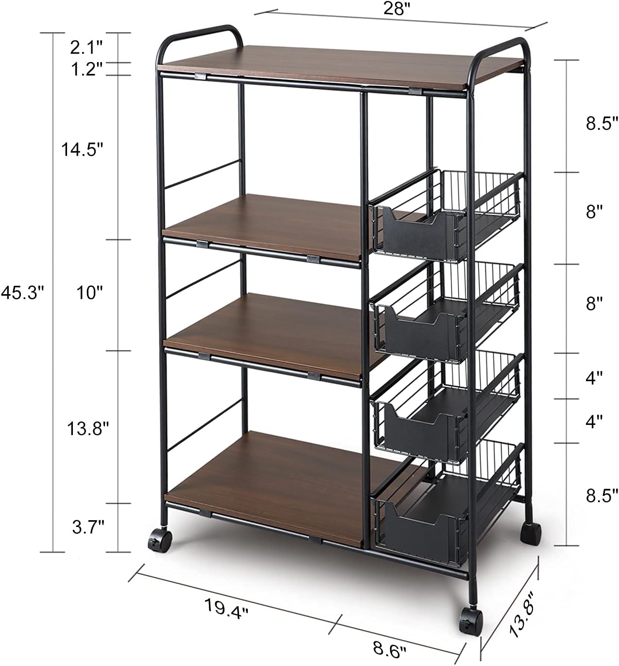 3-Tire Kitchen Standing Bakers Rack with Storage Basket C38412