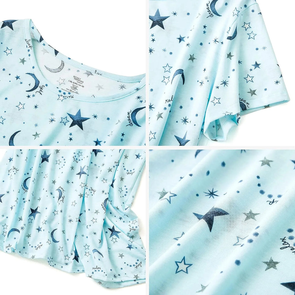 Women's Cotton Sleepshirt Short Sleeve Nightgown Blue Moon 2XL D1963
