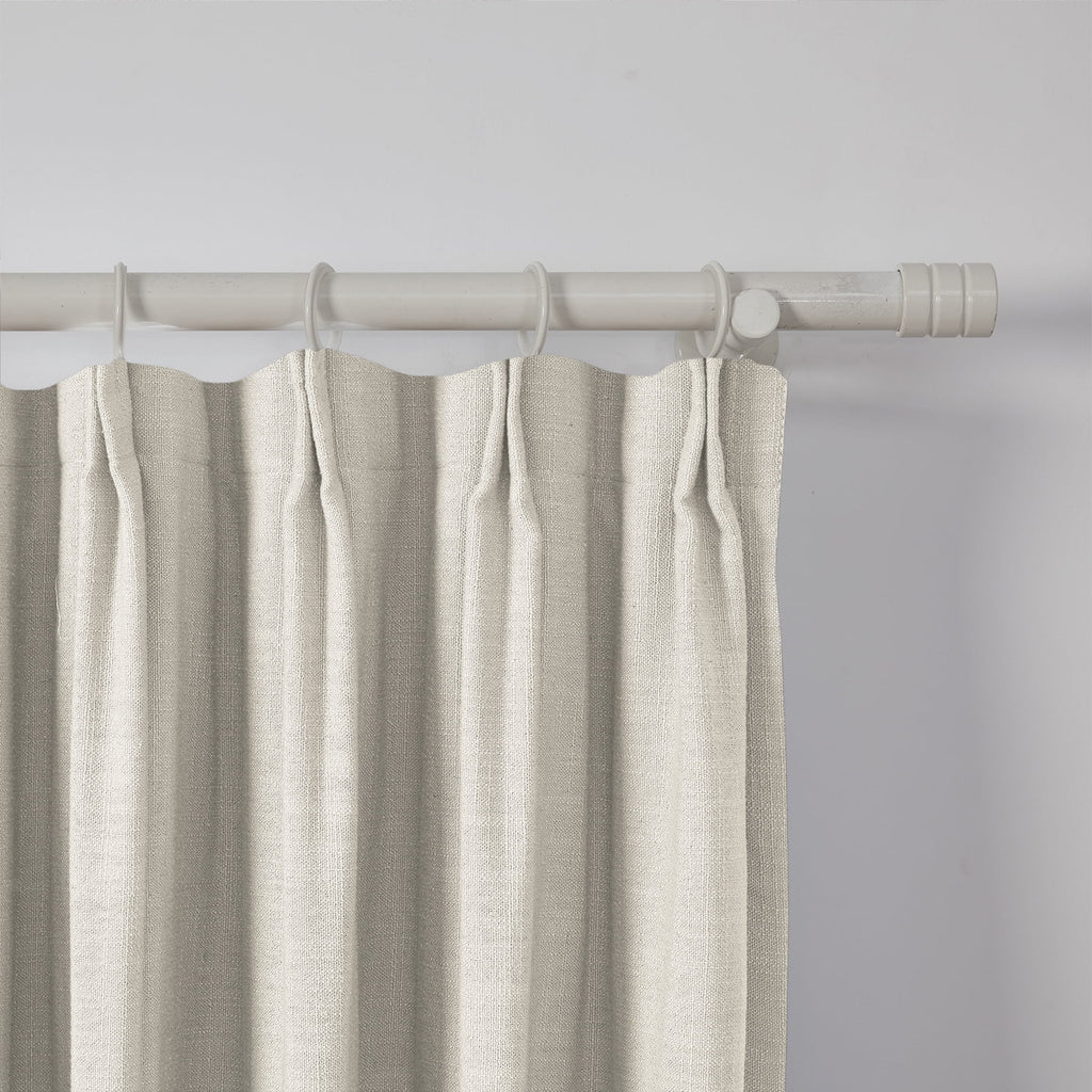 Ivory White Faux Linen Blackout Pinch Pleated Curtain, 1 Panel, 52"x84" K86378