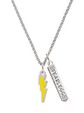 Silvertone Yellow Lightning Bolt Bar Charm Necklace, 23" X5867