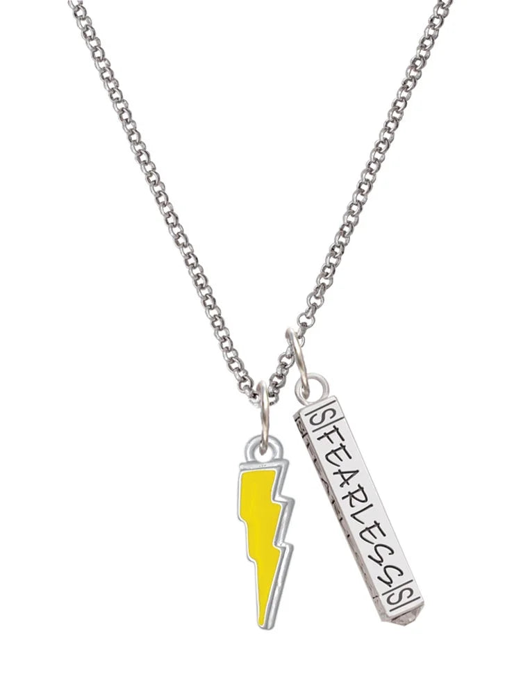 Silvertone Yellow Lightning Bolt Bar Charm Necklace, 23" X5867