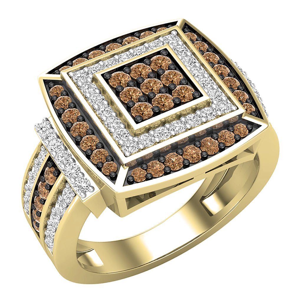 1.00 Carat Round Champagne & White Diamond Bridal Ring in 10K Yellow Gold, Size 5 E3260
