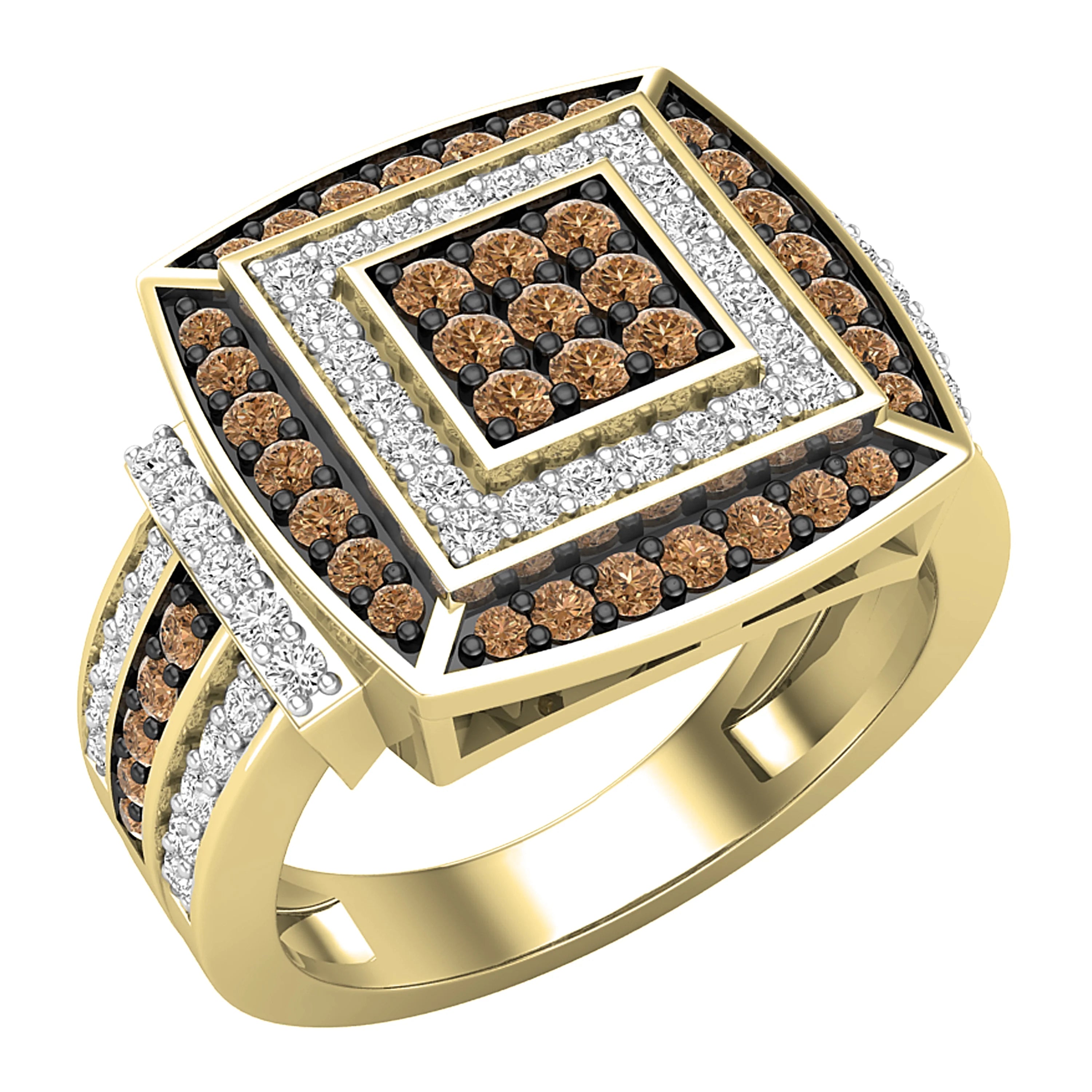 1.00 Carat Round Champagne & White Diamond Bridal Ring in 10K Yellow Gold, Size 5 E3260