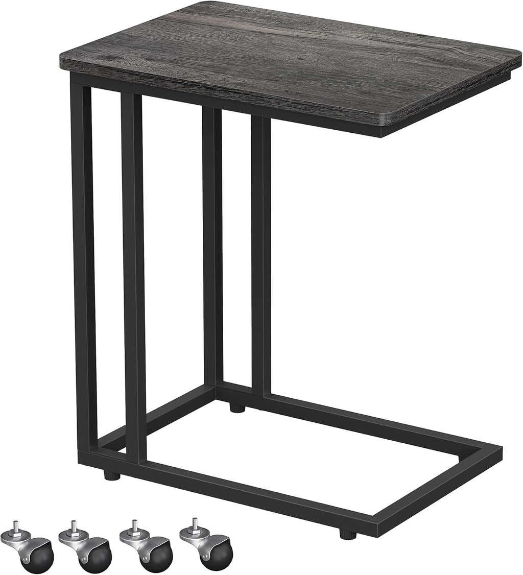 Rustic Brown and Black C Shaped Side Table with Metal Frame, Pack of 2 X199