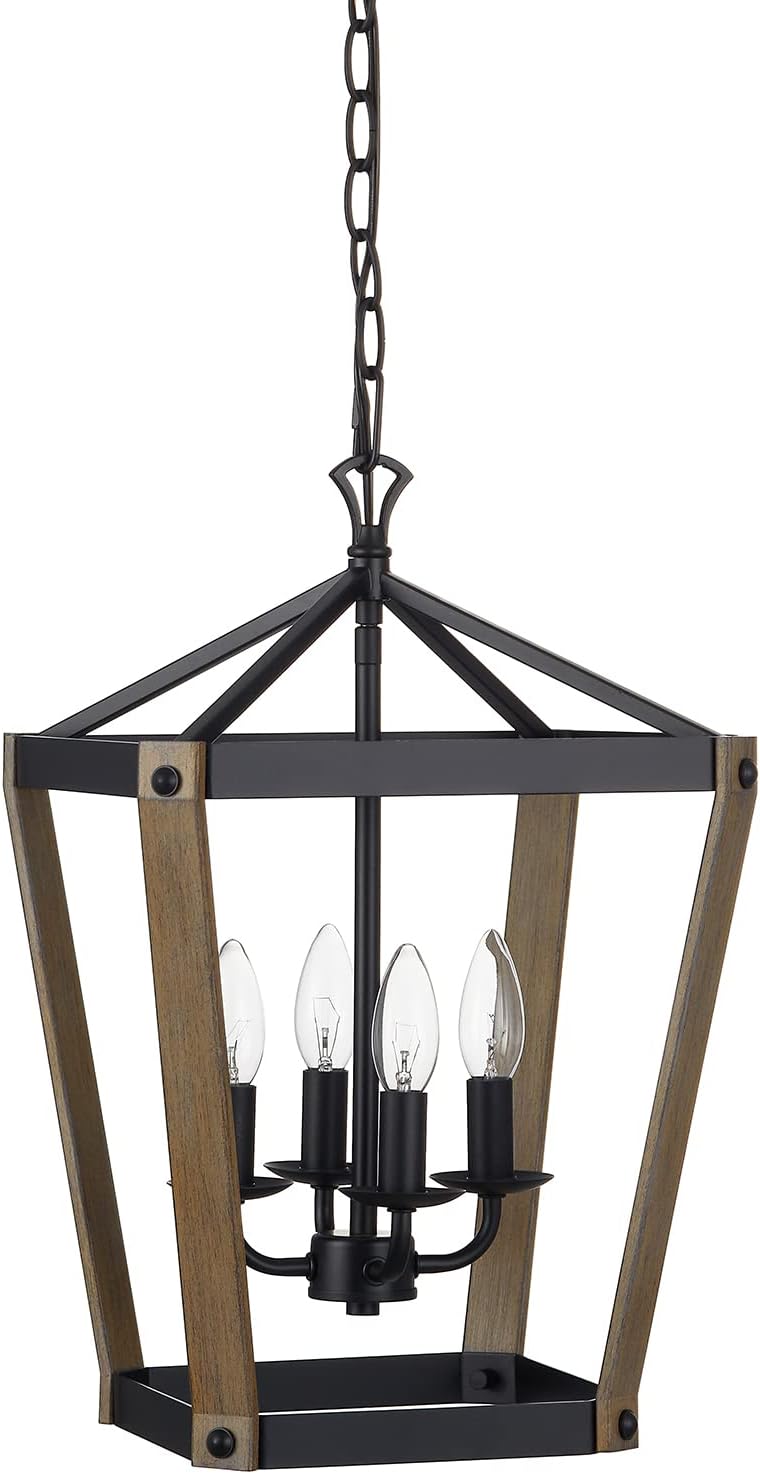 4 Light Square Cage Wood Chandelier K93799