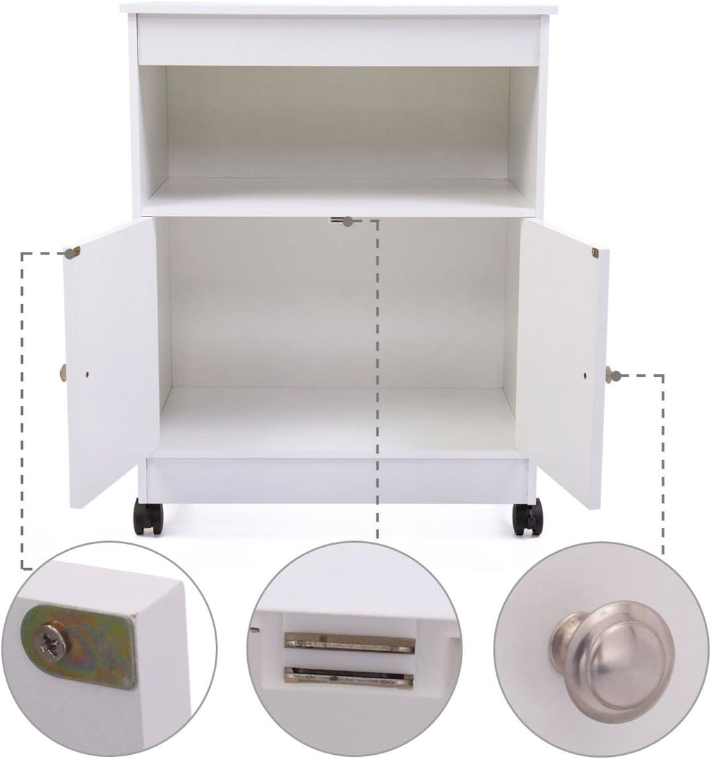 White Microwave Cabinet Cart with Storage R9753
