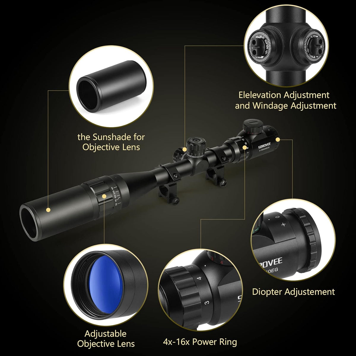 4-16x44 AO Rifle Scope with Red/Green Reticle Illuminated, Locking Turret, Sunshade and 20mm Rail Mount, Pack of 2 Z307525