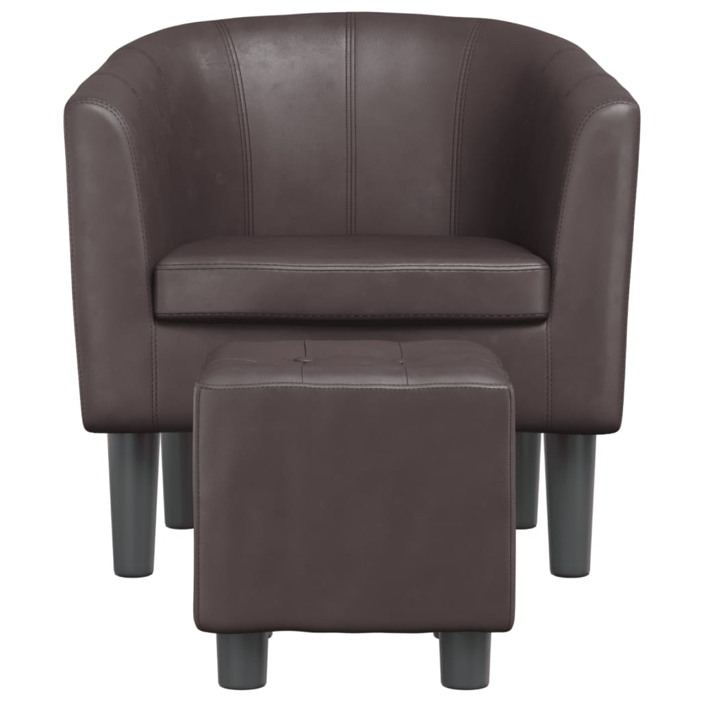Brown Faux Leather Tub Chair with Footstool J996582