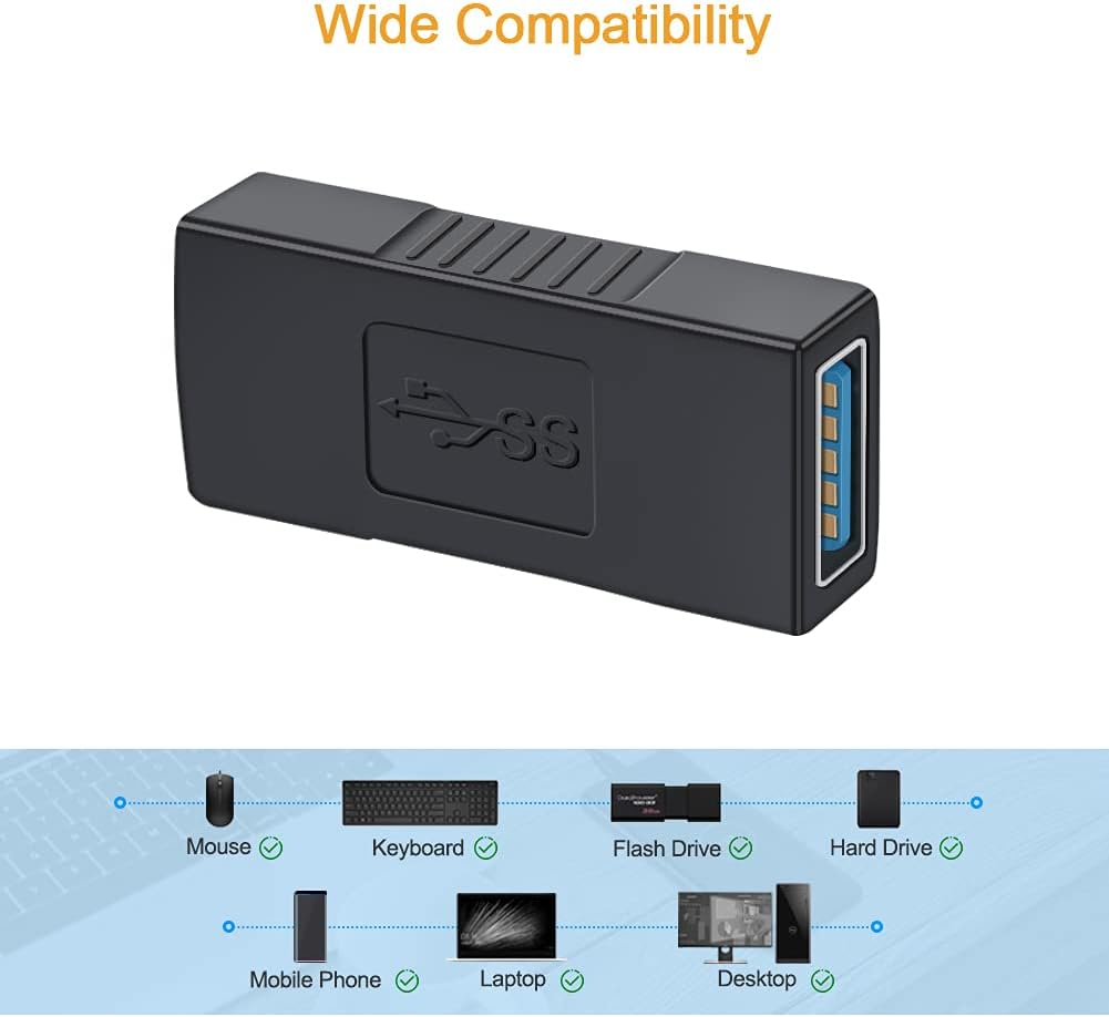 USB 3.0 Type A Female to Female Adapter, 2 Pack, Black F181