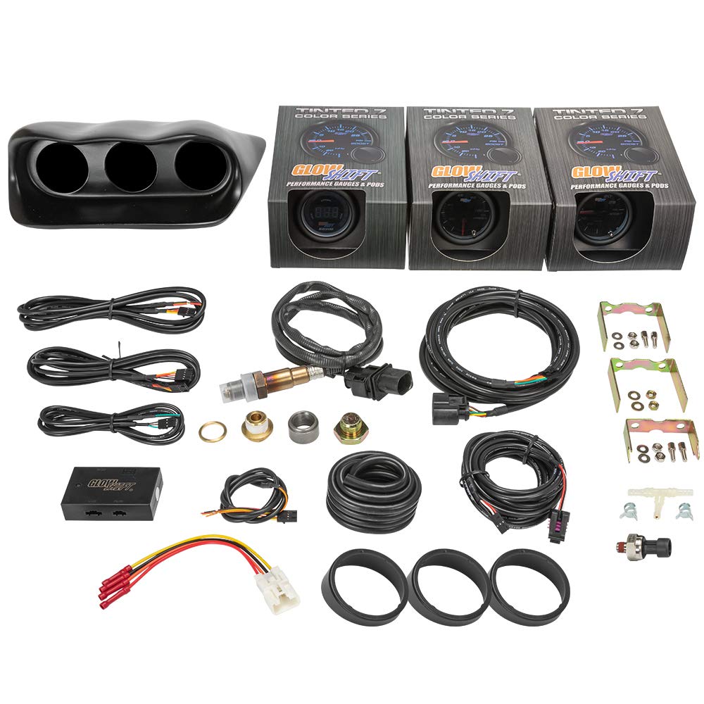 Tinted 7 Color 30 PSI Boost/Vacuum, 100 PSI Oil Pressure & Digital Wideband Air/Fuel Gauges with Fiberglass Triple Dashboard Pod S5266