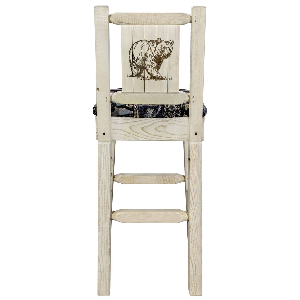 Barstool with Back, Woodland Upholstery, Laser Engraved M986883