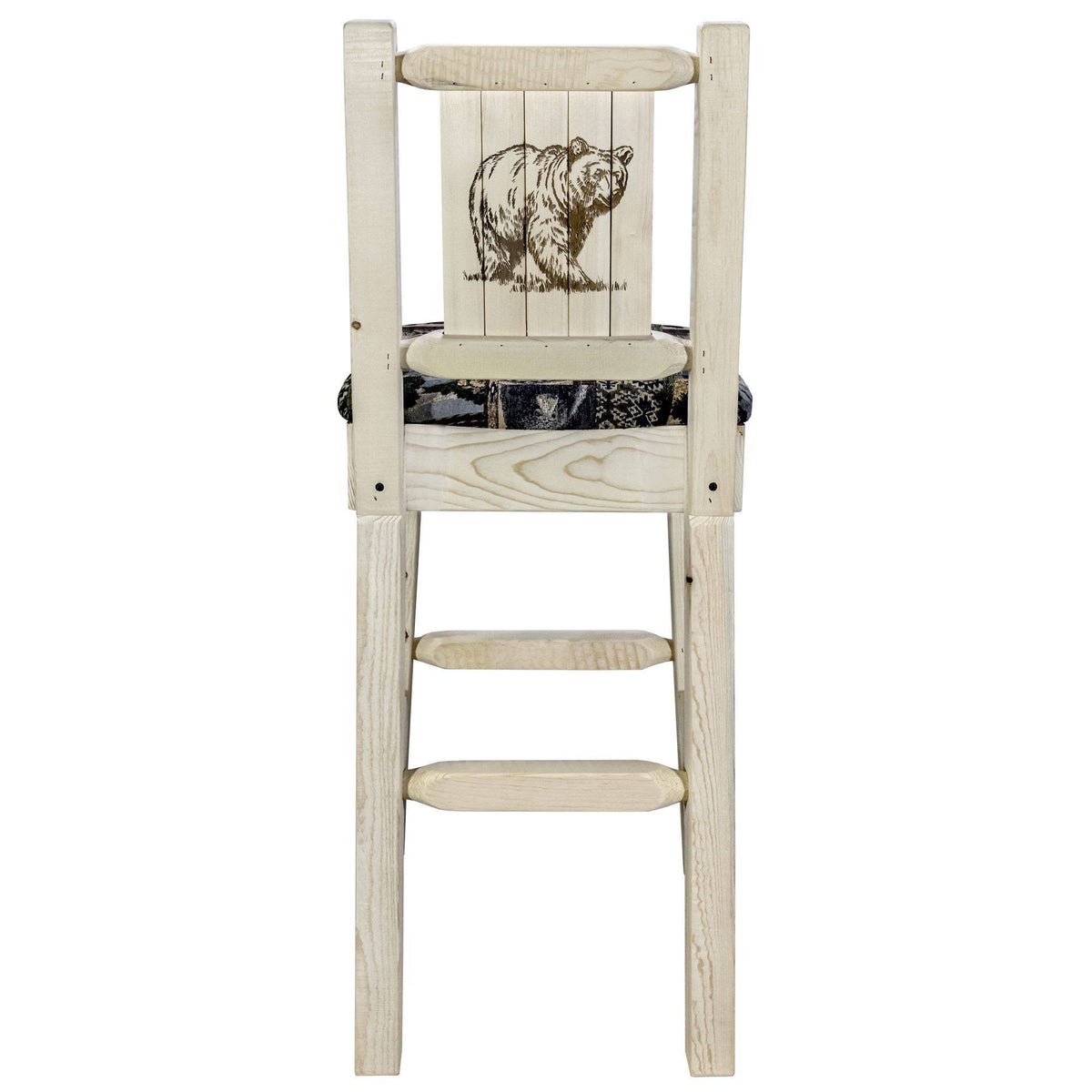Barstool with Back, Woodland Upholstery, Laser Engraved M986883