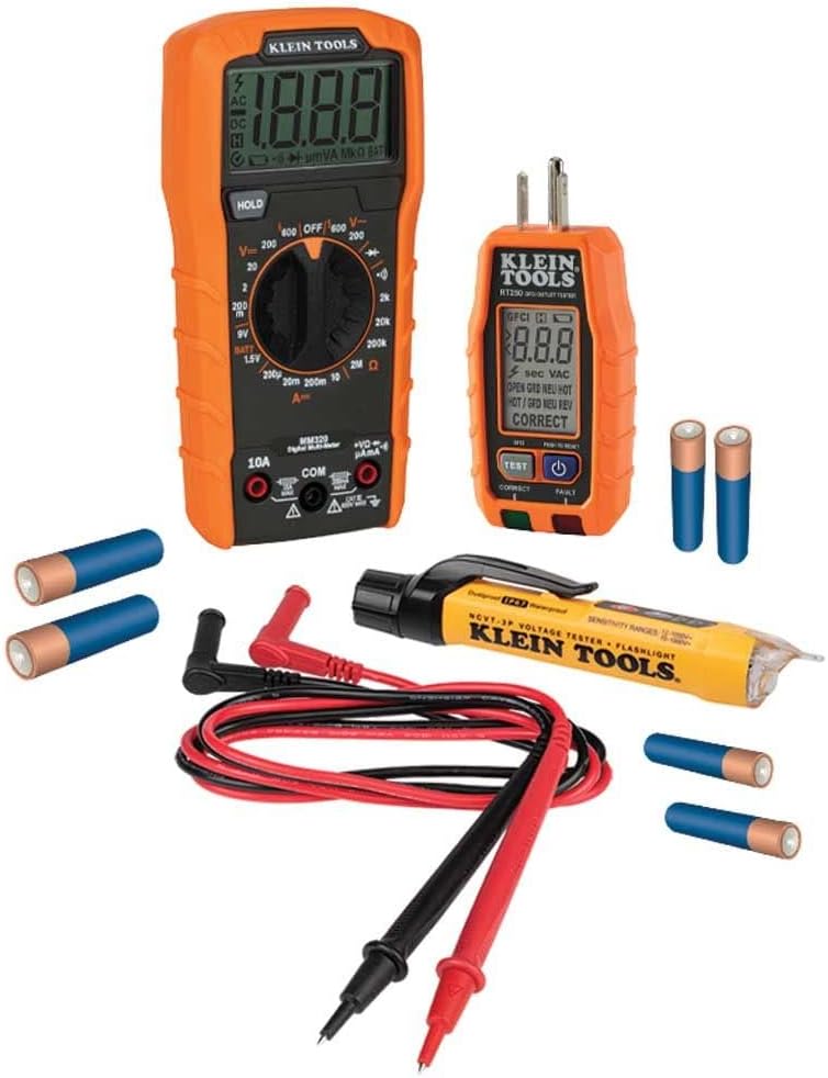 Digital Multimeter Electrical Test Kit with Non-Contact Voltage Tester, Receptacle Tester, Test Leads, Pack of 2 H44798