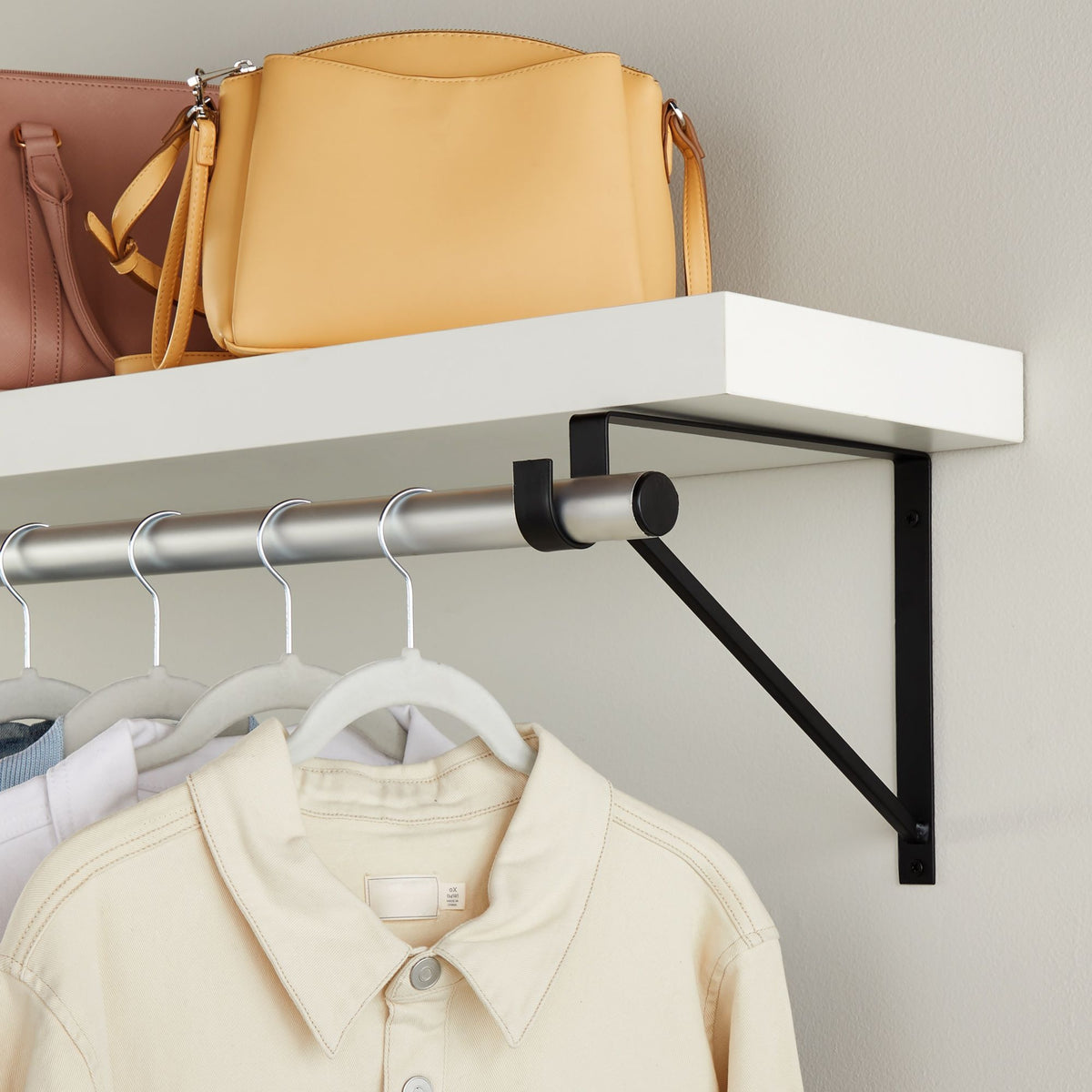4 Pack Metal Closet Hanging Shelf Rod Bracket Holder and Support, Heavy Duty Bar for Shelving (Black, 12.5 x 1 x 9.5 in) Y8653