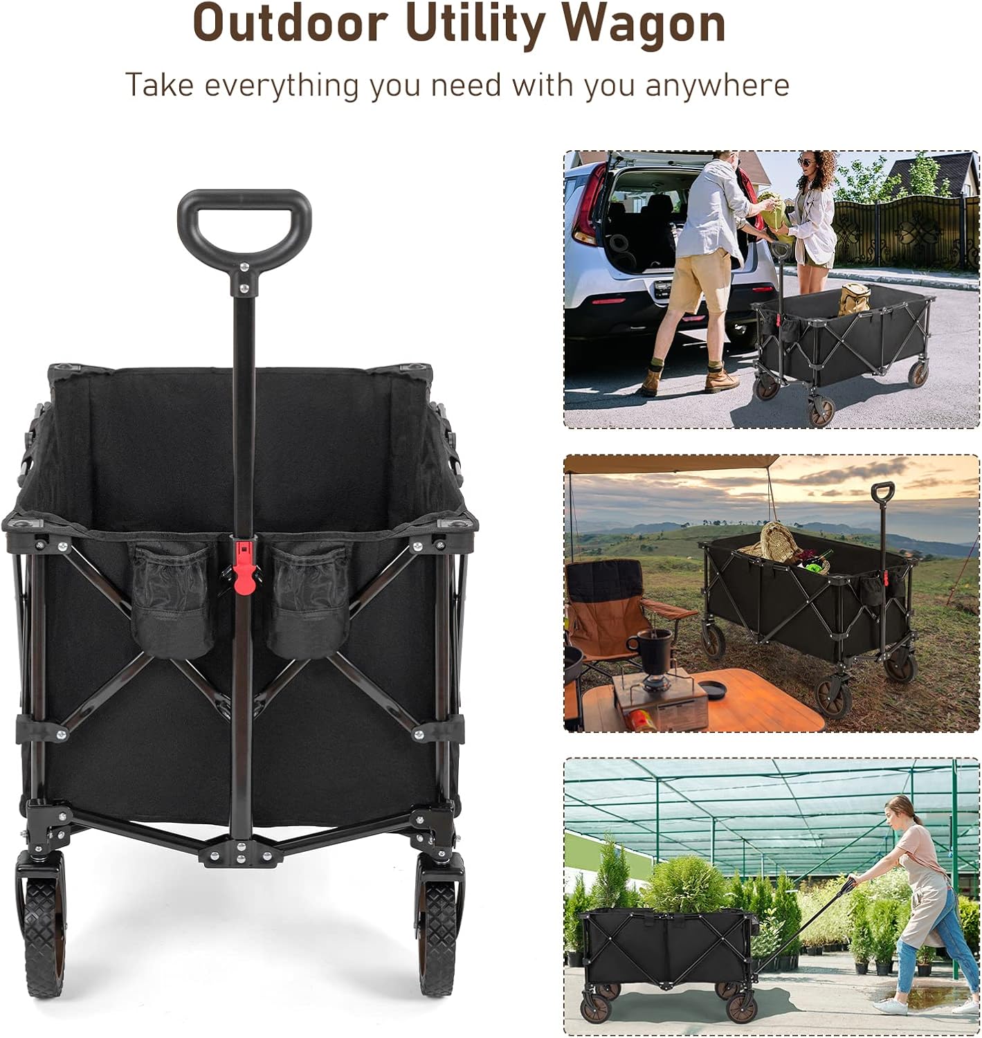 Heavy Duty Collapsible Folding Wagon Utility Cart with Universal Wheels & Adjustable Handle B46111