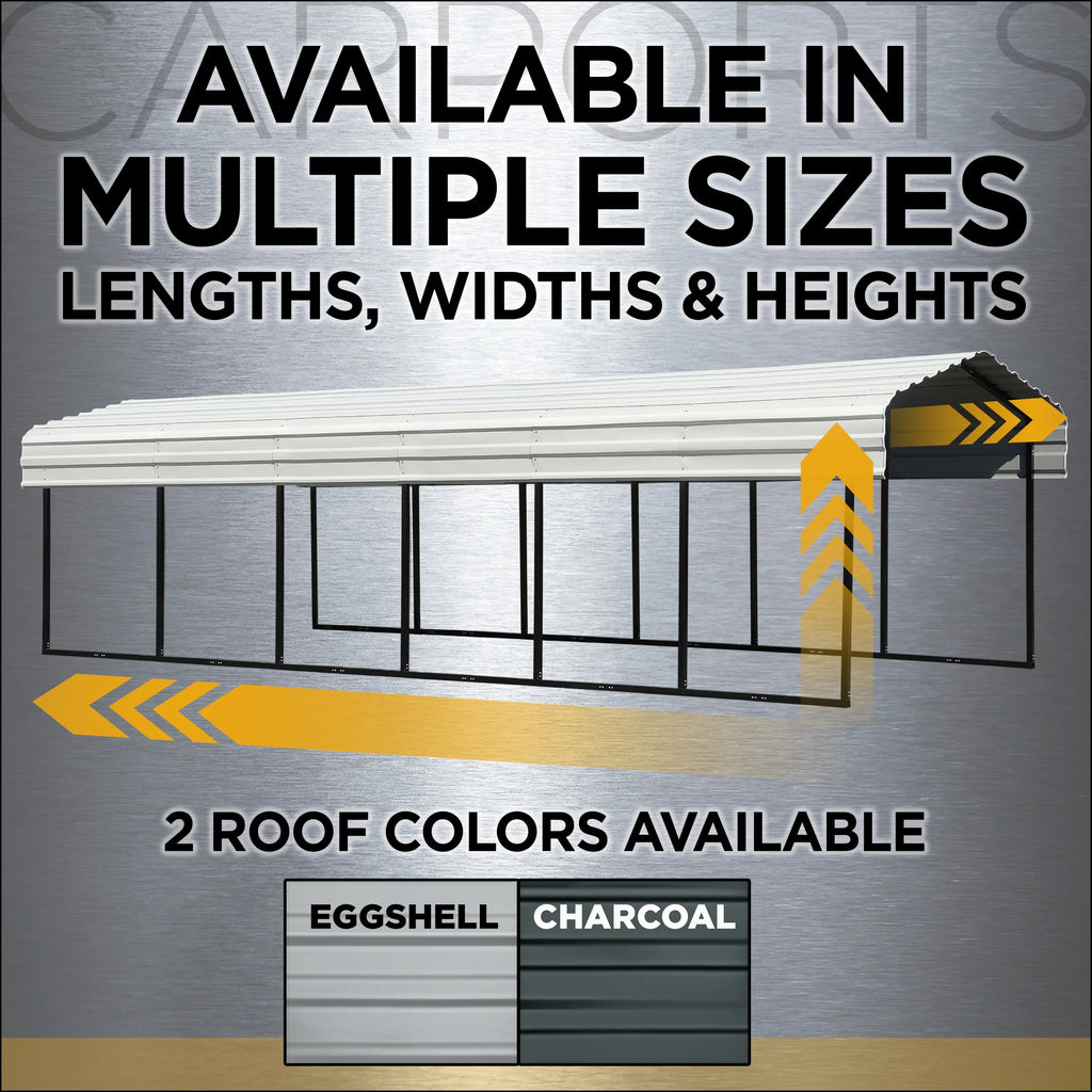 Galvanized Steel Carport Kit, 12' x 24' x 9', Charcoal Y732228