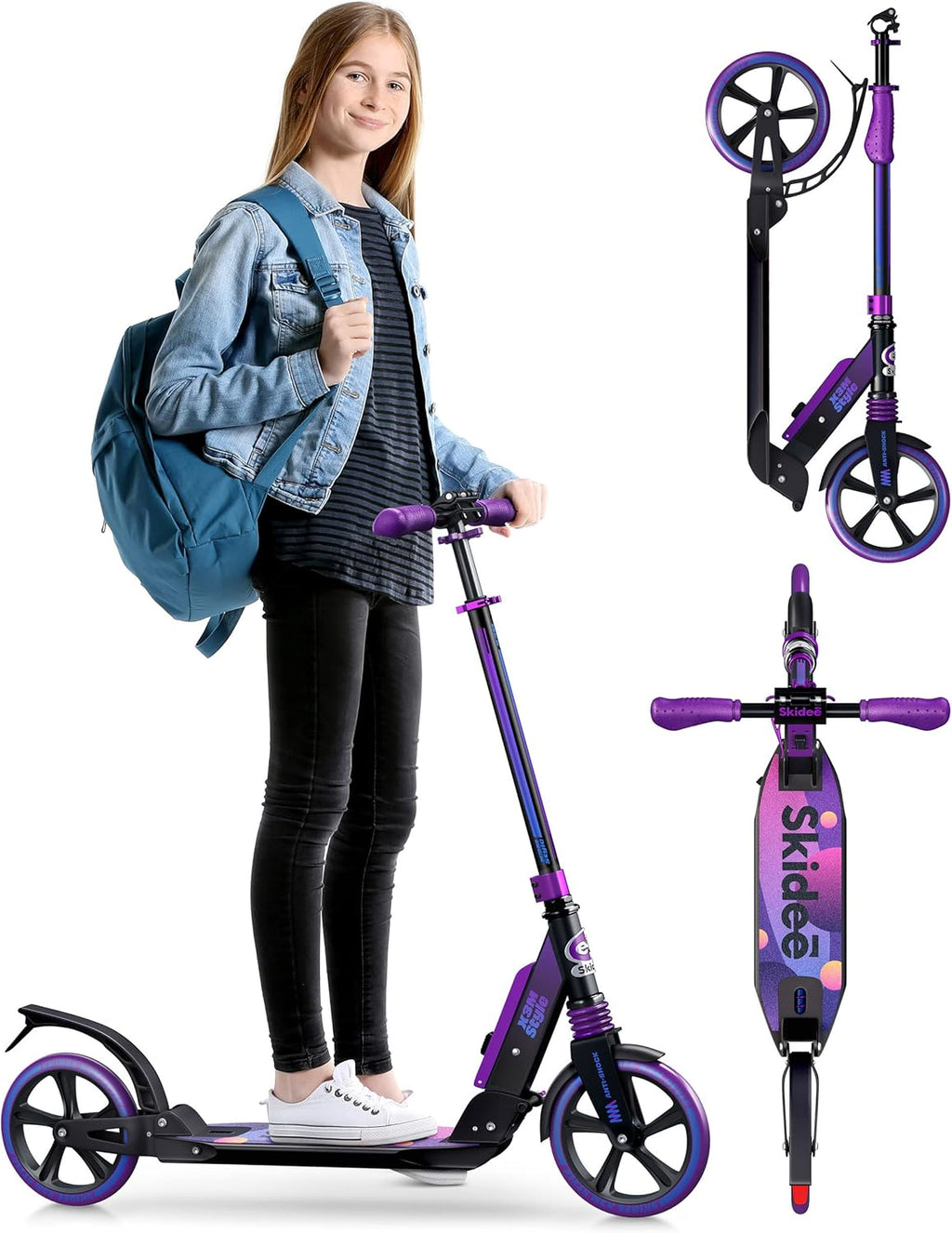 Scooter with Anti-Shock Suspension, 4 Adjustment Levels Handlebar Up to 41 Inches High C2848